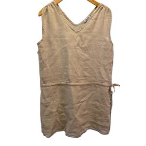 Luisa Ricci Made in Italy Beige 100% Linen V-Neck Drawstring Shift Dress Size M